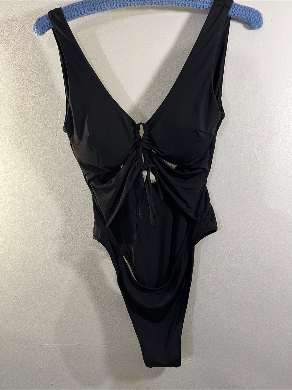 Black Ruched Front One-Piece Bikini Swimsuit